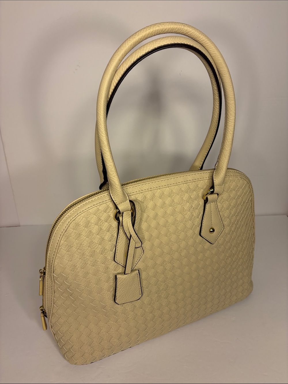 Cream Woven Satchel Handbag - Classic Chic Women's Tote Clean Interiors
